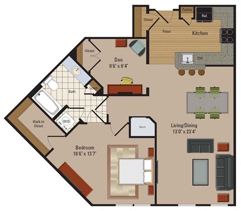 Windsor Leesburg Apartments for Rent- Floorplan - 1 Bedroom - AD6