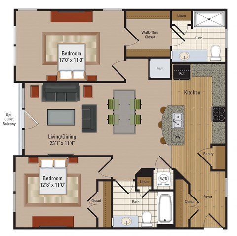 Windsor Leesburg Apartments for Rent- Floorplan - 2 Bedroom - B12