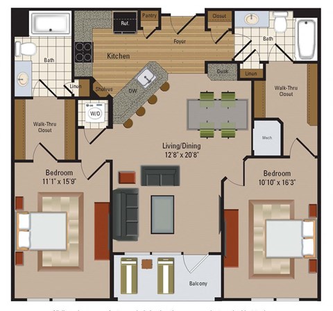 Windsor Leesburg Apartments for Rent- Floorplan - 2 Bedroom - B16