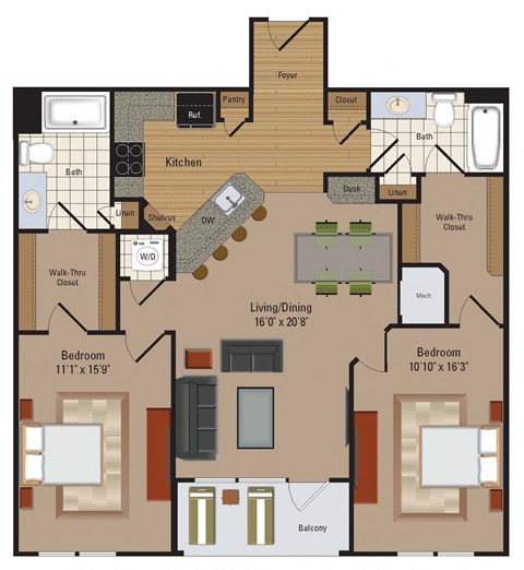 Windsor Leesburg Apartments for Rent- Floorplan - 2 Bedroom - B18