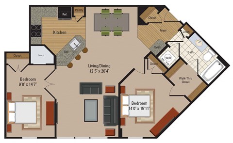Windsor Leesburg Apartments for Rent- Floorplan - 2 Bedroom - B1