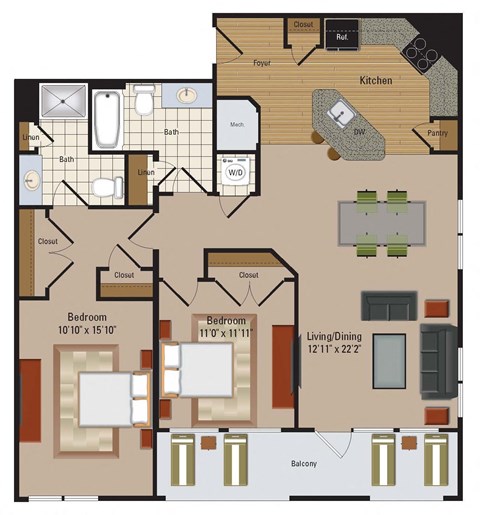 Windsor Leesburg Apartments for Rent- Floorplan - 2 Bedroom - b20