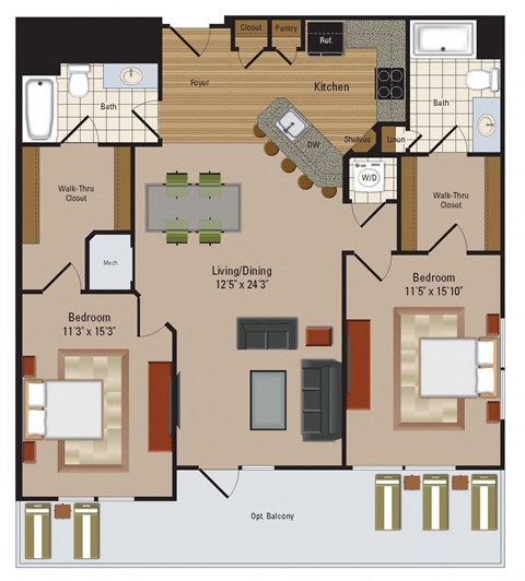 Windsor Leesburg Apartments for Rent- Floorplan - 2 Bedroom - B22