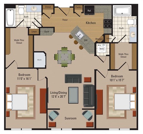 Windsor Leesburg Apartments for Rent- Floorplan - 2 Bedroom - B23