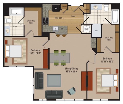Windsor Leesburg Apartments for Rent- Floorplan - 2 Bedroom - B24