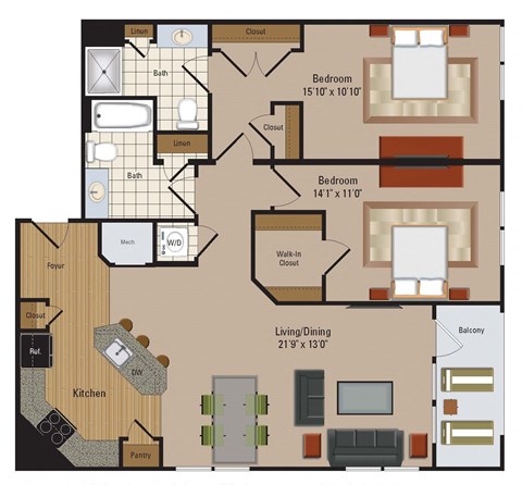 Windsor Leesburg Apartments for Rent- Floorplan -  2 Bedroom - B25