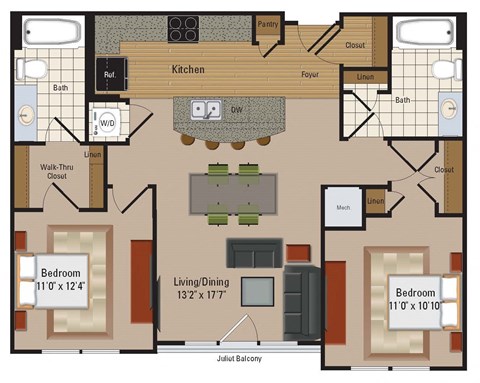 Windsor Leesburg Apartments for Rent - Floorplan - 2 Bedroom - B4