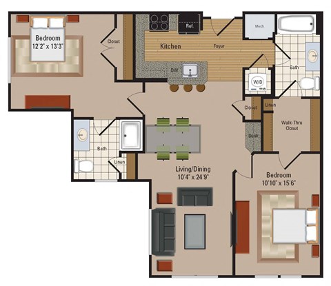 Windsor Leesburg Apartments for Rent- Floorplan - 2 Bedroom - B8