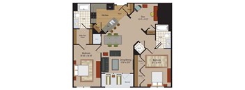 Windsor Leesburg Apartments for Rent- Floorplan - 2 Bedroom - BD1