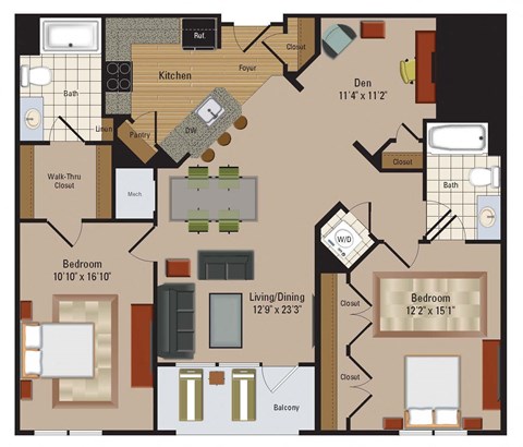 Windsor Leesburg Apartments for Rent- Floorplan - 2 Bedroom - BD1