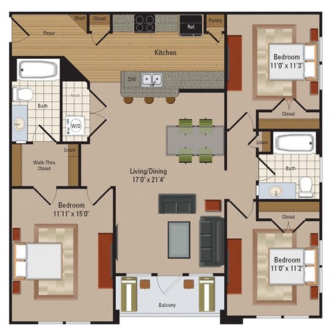 Windsor Leesburg Apartments for Rent- Floorplan - 3 Bedroom - C1