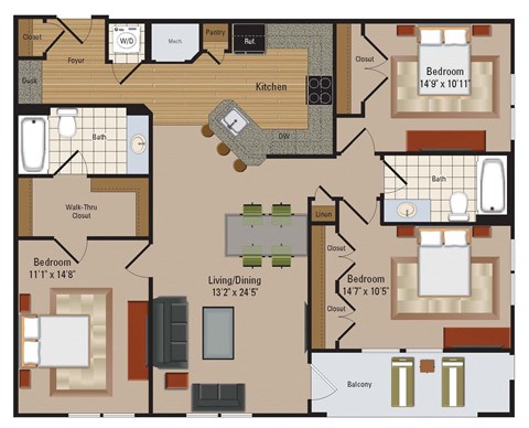 Windsor Leesburg Apartments for Rent- Floorplan - 3 Bedroom - C2