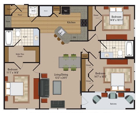 Windsor Leesburg Apartments for Rent- Floorplan - 3 Bedroom - C5