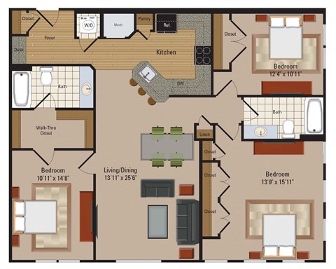 Windsor Leesburg Apartments for Rent- Floorplan - 3 Bedroom - C6