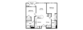 Two Bedroom Floorplan at Windsor Lofts at Universal City