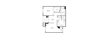 A floor plan of a house with a bedroom, bathroom, kitchen, dining room, and living room.