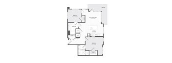A floor plan of a house with a bachelor apartment and a kitchen.
