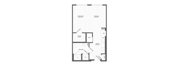A floor plan of a house with a sleeping area, living area, kitchen, bathroom, and pantry.