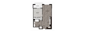 A floor plan of a home with a living room, kitchen, bedroom, bathroom, and closet.