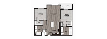 A floor plan of a home with three bedrooms and a living room.