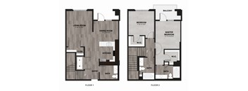 A diagram of a two-story house with labeled rooms.