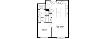 A black and white image of a floor plan for a living/dining area.