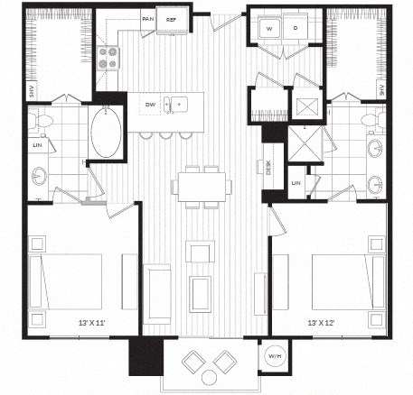 B1 floor plan at Windsor Oak Hill, TX, 78735