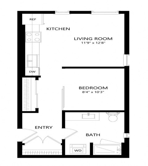 1 bed 1 bath Floor Plan - A11 at Windsor Queen Anne, Washington
