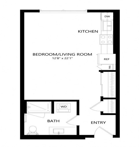 Studio 1 bath Floor Plan - A1B at Windsor Queen Anne, Washington
