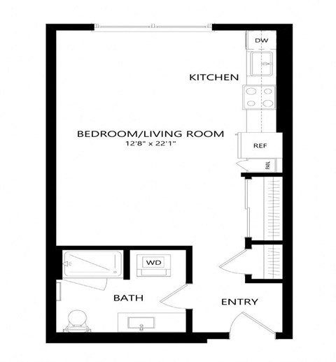 Studio 1 bath Floor Plan - A1C at Windsor Queen Anne, Seattle 98119