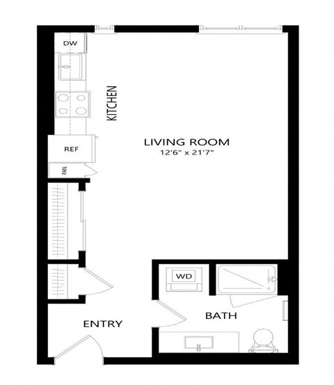 Studio 1 bath Floor Plan - A7 at Windsor Queen Anne, Seattle 98119