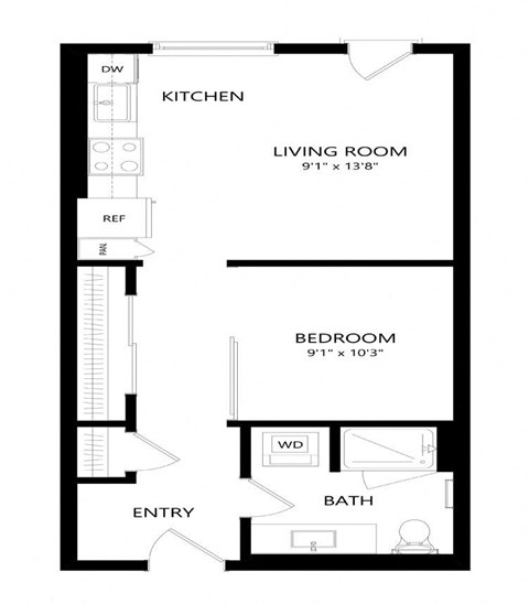1 bed 1 bath Floor Plan - A8 at Windsor Queen Anne, Washington