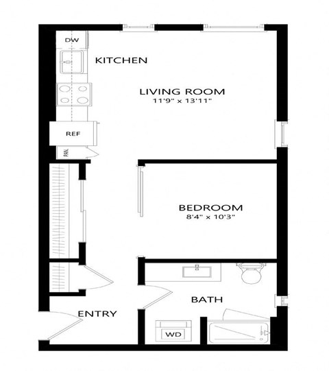 1 bed 1 bath Floor Plan - A9 at Windsor Queen Anne, Seattle 98119