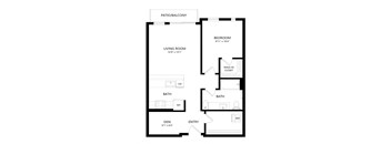 1 bed 1 bath Floor Plan - B1A at Windsor Queen Anne, Seattle 