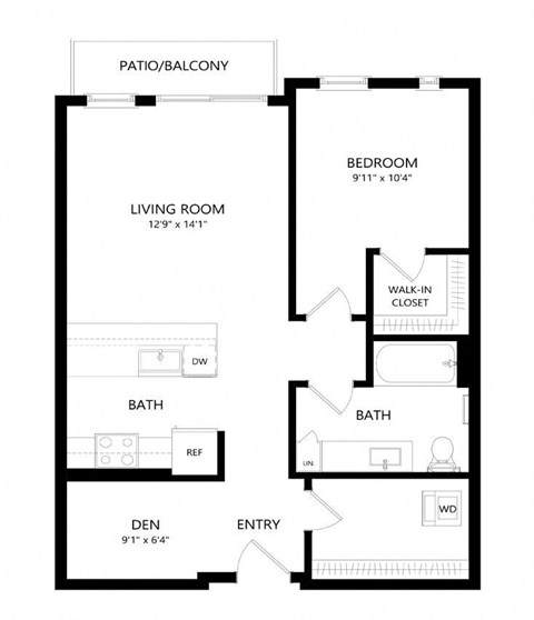 1 bed 1 bath Floor Plan - B1A at Windsor Queen Anne, Seattle 