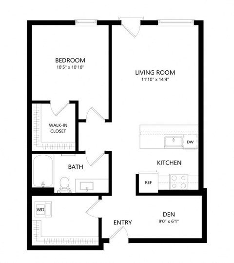 1 bed 1 bath Floor Plan - B1B at Windsor Queen Anne, Seattle WA