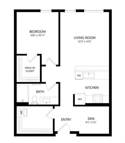 1 bed 1 bath Floor Plan - B1 at Windsor Queen Anne, Seattle WA