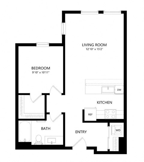 1 bed 1 bath Floor Plan - B2 at Windsor Queen Anne, Seattle 98119
