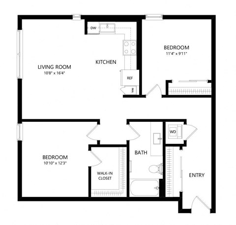 2 bed 1 bath Floor Plan - C1 at Windsor Queen Anne, Seattle 98119