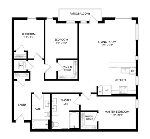 3 bed 2 bath Floor Plan - d1 at Windsor Queen Anne, Seattle WA