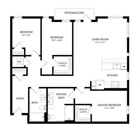 3 bed 2 bath Floor Plan - d2 at Windsor Queen Anne, Seattle 