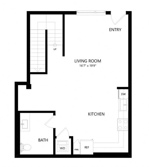 1 bed 1.5 bath Floor Plan - lw4 FL1 at Windsor Queen Anne, Seattle 