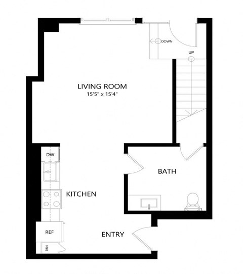 1 bed 1.5 bath Floor Plan - lw5 fl1 at Windsor Queen Anne, Seattle Washington