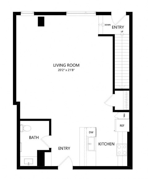 1 bed 1.5 bath Floor Plan - lw8 fl1 at Windsor Queen Anne, Seattle Washington