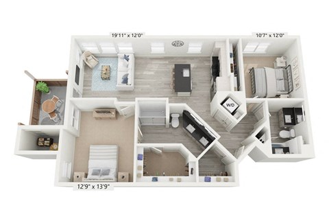 B2-2- 2 Bedroom Floorplan for Rent at Windsor Rancho PQ in San Diego 92129