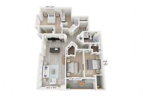 C2-3- 3 Bedroom Floorplan for Rent at Windsor Rancho PQ in San Diego 92129