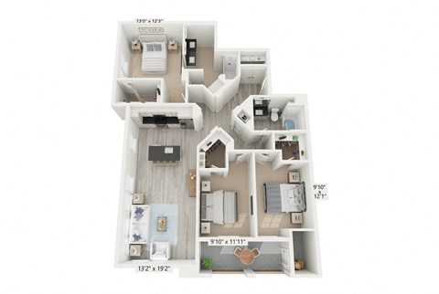 C2- 3 Bedroom Floorplan for Rent at Windsor Rancho PQ in San Diego 92129