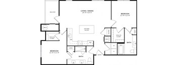 A black and white image of a floor plan for a living and dining area.