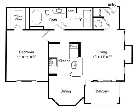 2D Floorplan for Windsor Vinings Apartment's A1 Adelaide Layout