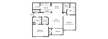 2D Floorplan for Windsor Vinings Apartment's B1 Paddington Layout